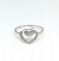 Stone double heart silver ring (zal-ag107654)