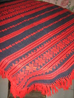 Beautiful folk art black red woven fringed tablecloth
