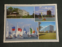 Postcard, Balatonfüred, mosaic details, heart hospital, hotel, hostel, sailing ship, view