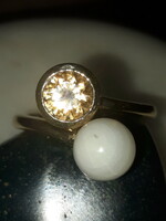 Gold-plated silver ring with opaque and translucent, polished quartz - size 60