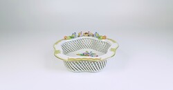 Herendi, openwork basket with viktória (vbo) pattern, hand-painted porcelain, flawless! (B161)