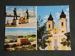 Postcard, Balatonfüred, mosaic details, hotel, Révés fisherman statue pair, church