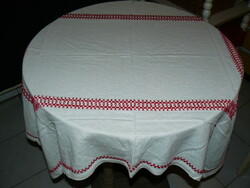 Charming antique hand-embroidered cross-stitch woven tablecloth