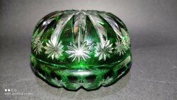 Emerald green polished crystal glass bonbonier candy dispenser with lid