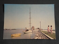 Postcard, balaton doll, pier, port detail with hair and people