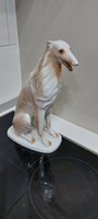 Nagyméretű hollóházi orosz agár porcelán kutya