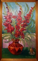 The velvet-petaled gladiolus oil painting bouquet is for sale