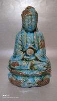 Turquoise colored majolica glazed ceramic sculpture