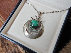 Old modernist silver necklace with malachite stone