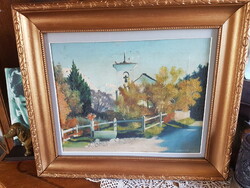 Church garden ---. György Horváth (1910-1959 old painting, in a nice renovated frame at a good price
