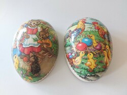 Régi papírmasé tojás húsvéti dekor 17 cm nyuszi tyúk kakas minta