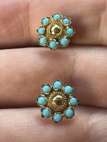 Beautiful old 14kr gold earring decorated with turquoise for sale! Price: 36,000.-