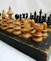 Old wooden chess set with board