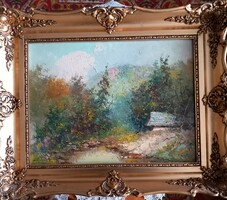 Pántl lászló: summer pine forest. Oil painting.