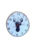 Walnut disc wall clock with deer silhouette