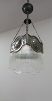 Art Nouveau copper ceiling lamp with glass rod