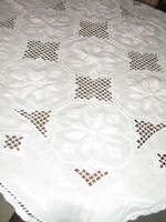 Wonderful embroidered azure white woven filigree tablecloth