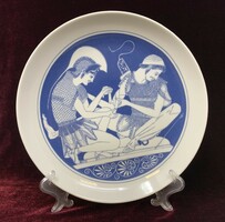 Hollóháza porcelain wall plate decorative tray - Achilles binds the arm of Patroclus rz