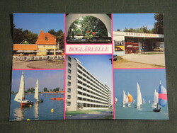 Képeslap,Boglárlelle,mozaik részletek,üdülő,park,vitorlás hajó,hotel,étterem,strand