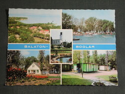 Postcard, balaton boglár, mosaic details, church, park, port, camping, resort, view