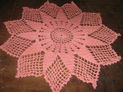 Charming mauve hand-crocheted star-shaped lace tablecloth