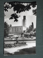 Postcard, balaton boglár, church skyline, park detail, water inlet statue