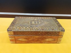 Soviet wooden box decorated with straw technique
