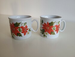 Retro 2 db Zsolnay porcelán bögre mikulásvirág mintás régi teás csésze