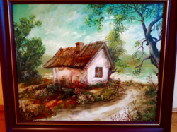 Fisherman's hut oil painting