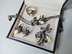 Old hunter silver jewelry set with real teeth