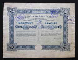 Cserzőanyag-Gyár részvény 200 korona 1916 Fiume /CRO/