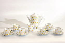 1969-70. Alföldi porcelain yellow polka dot coffee set | Retro vintage tea set for 6 people