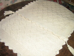 Beautiful knitted crocheted ecru decorative pillow