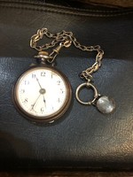 Pocket watch, antique, alarm clock, with chain, in working condition, rare.