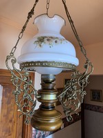 Lüszter, majolika, réz-üveg antik jellegű lámpa