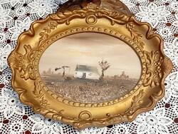 Beautiful small painted work of art in antique blondel frame, painting