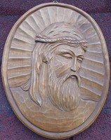 Carved wooden icon - jesus head wood carving