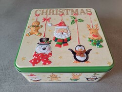 Karácsonyi dombornyomott fémdoboz kekszes doboz