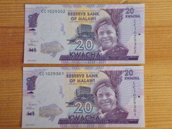 Malawi unc 20 kwacha 2020 - serialized banknote -