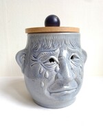 Blue gray glazed porcelain onion holder garlic holder kitchen utensil head-shaped wooden roof large size!