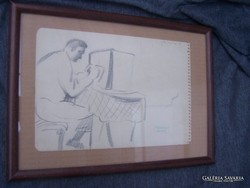 Gyenes gitta (1888 - 1960) listening to radio in a glazed frame