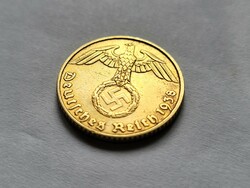 III. Birodalom szép bronz 5 Pfennig 1938 A.
