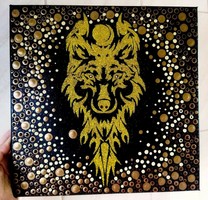 Golden horse wolf canvas picture
