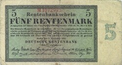 5 rentenmark 1923 7 jegyű sorszám Németország Ritka