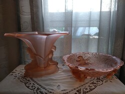 Fantasztikus Art Deco üveg váza és gyümölcsös tál a 30-as évekből!