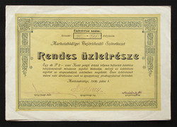 Markotabödögei Tejértékesítő Szövetkezet rendes üzletrész 2 pengő 1936 - Markotabödöge