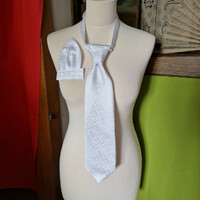 Wedding nyd08 - snow white flower patterned silk satin tie + decorative pocket square