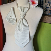 Wedding nyd07 - ecru silk satin tie + decorative pocket square