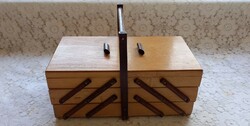 Retro two-story wooden sewing box