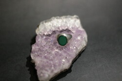 Women's silver signet ring with real chrysoprase stone